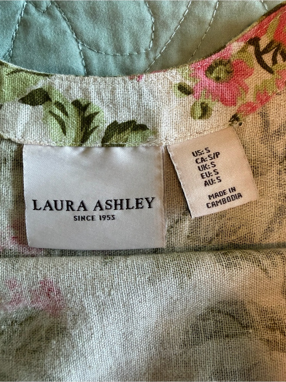 Laura Ashley White Floral Sundress with Green and Pink Print - Picture 3 of 3